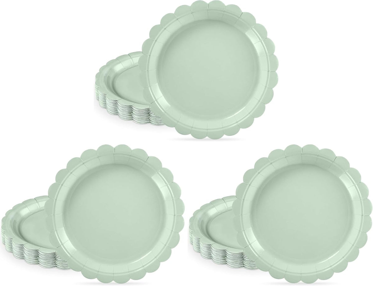 NatNarr 30 Pcs Red Paper Plates 9" Scalloped Red White Party Plates