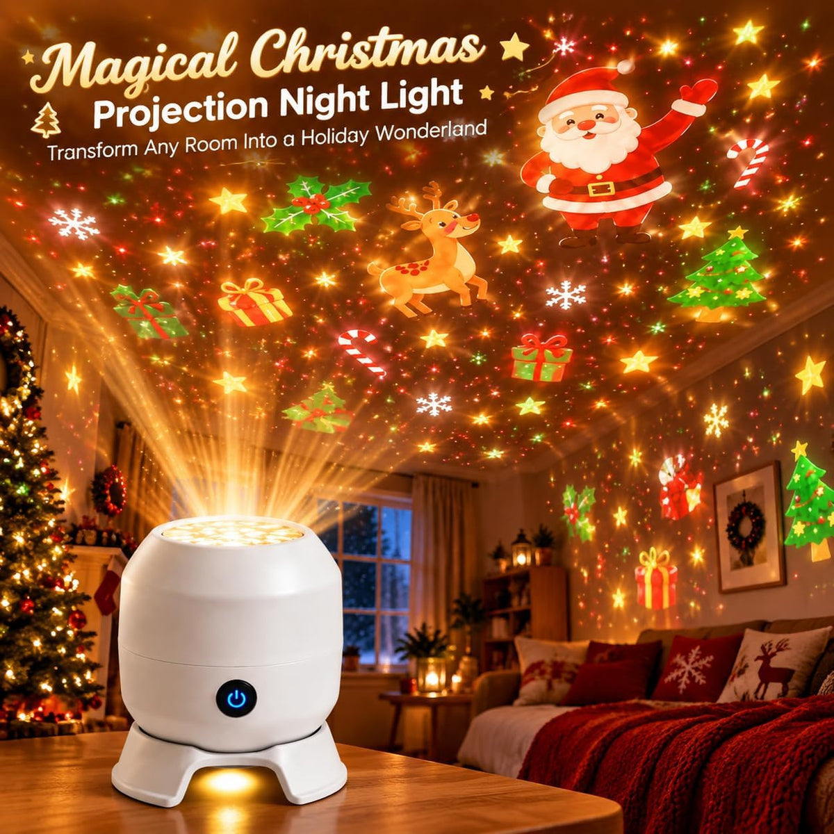 Magical Christmas Projection Night Light Holiday Room Transformer
