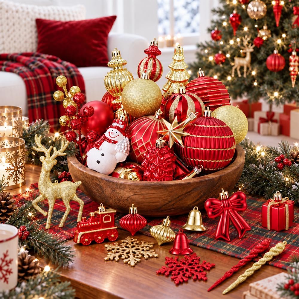 JOICEE 118Pcs Christmas Balls Ornaments Set for Christmas Tree Decorations