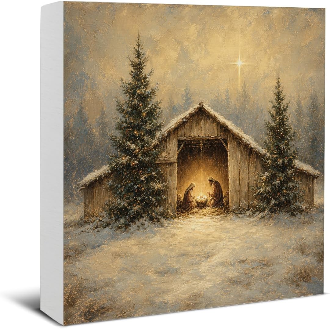 Christmas Bathroom Decorations, Funny Christmas Wood Sign Decor 5x5 Inches