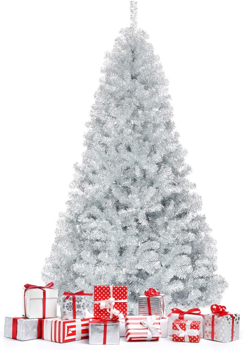 HAPPYGRILL 6FT Artificial Christmas Tree, Unlit Xmas Pine Tree, Metal Stand