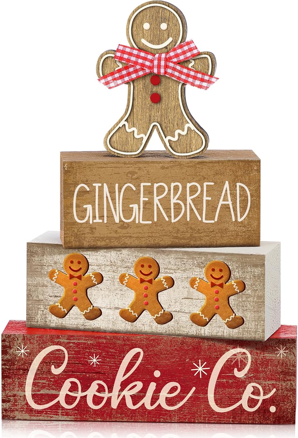Moucuny 4 Pcs Christmas Table Decorations Indoor, Hot Cocoa Wood Block Sign