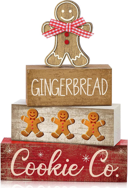 Moucuny 4 Pcs Christmas Table Decorations Indoor, Hot Cocoa Wood Block Sign