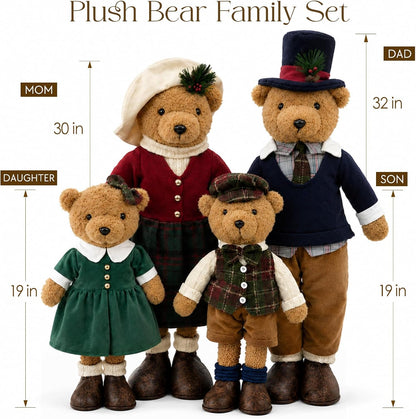 Christmas Decorations - Plush Bear Family Set of 4 - Indoor Home Decor