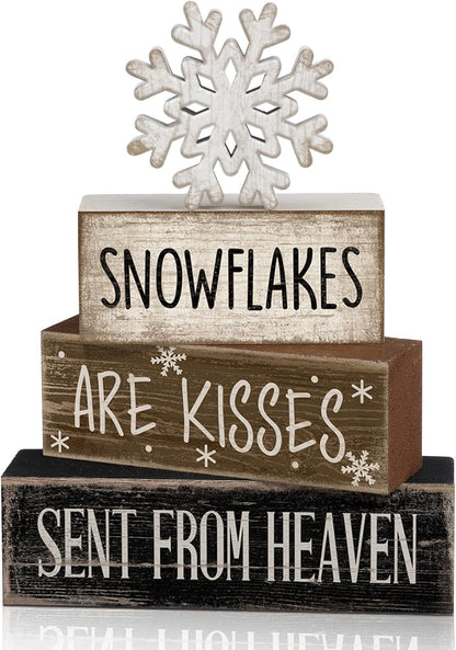 Moucuny 4 Pcs Christmas Table Decorations Indoor, Hot Cocoa Wood Block Sign