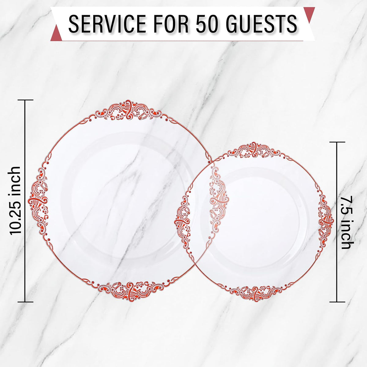 Nervure 100Pcs Clear Red Plastic Plates, Party Plates Set for 50Guests