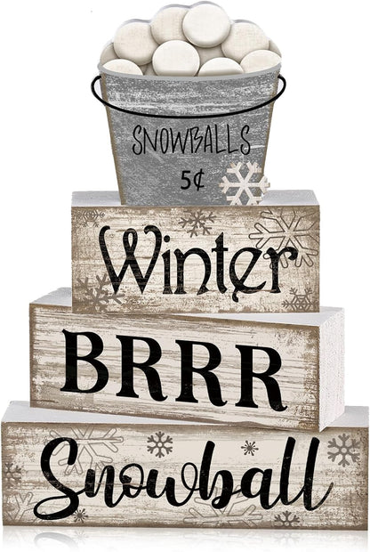 Moucuny 4 Pcs Christmas Table Decorations Indoor, Hot Cocoa Wood Block Sign