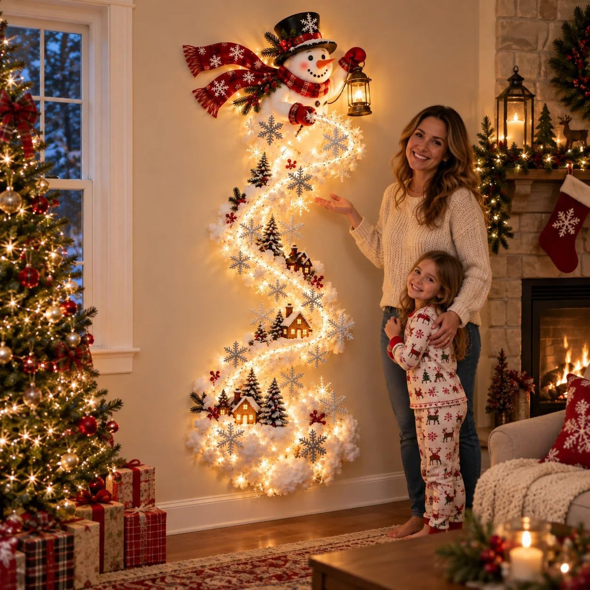 Christmas Magic Trail Wall Light -3D LED Glowing Christmas Scene Wall Decoration, Santa Sleigh Reindeer Hanging Decoration Indoor Holiday Decor for Living Room, Festive Xmas Gift，Train