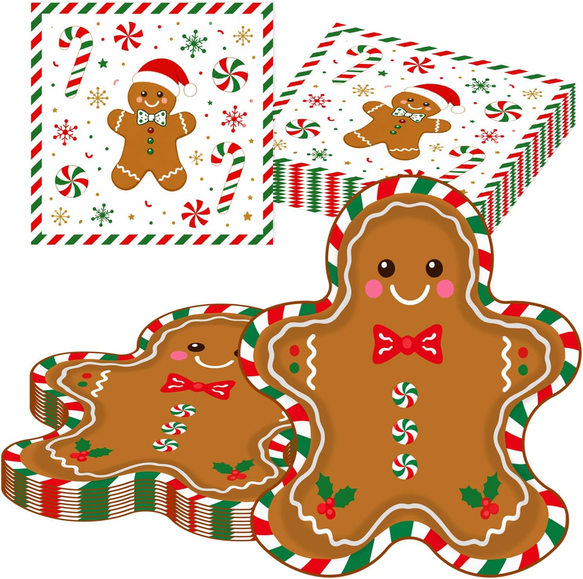 50PCS Christmas Plates and Napkins, 7 Inch Reindeer Dessert Plates