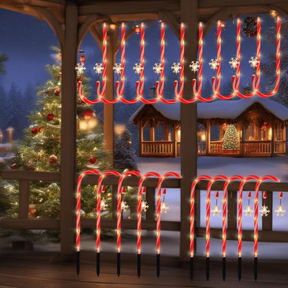 10 Pack Solar Candy Cane Pathway Lights, Warm White Christmas Decor