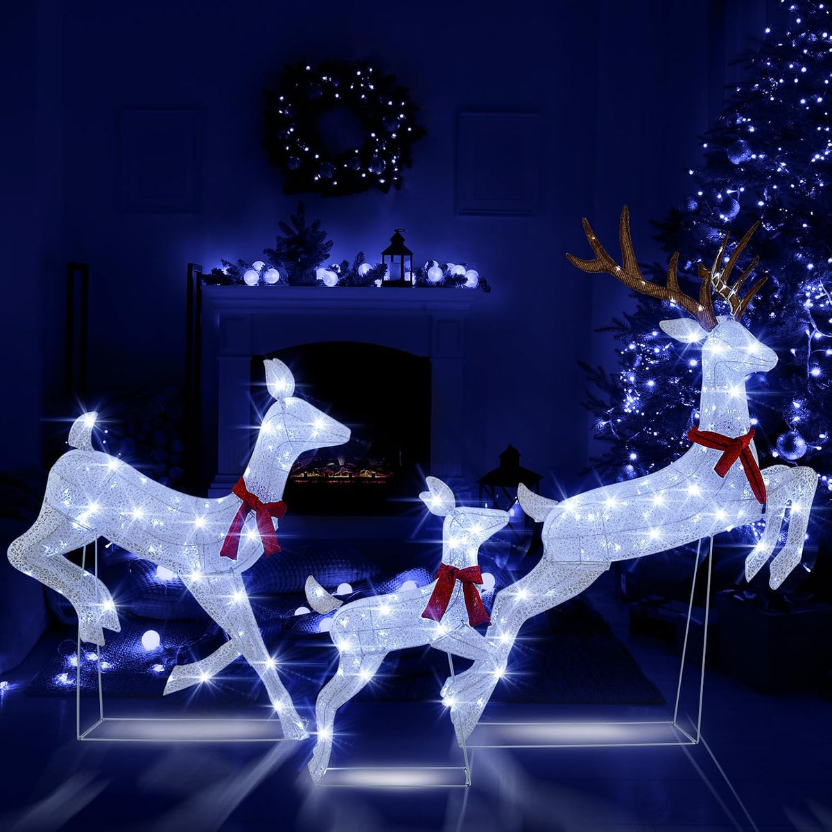 Tangkula 3-Piece Christmas Lighted Reindeer Family Set, 3D Reindeer