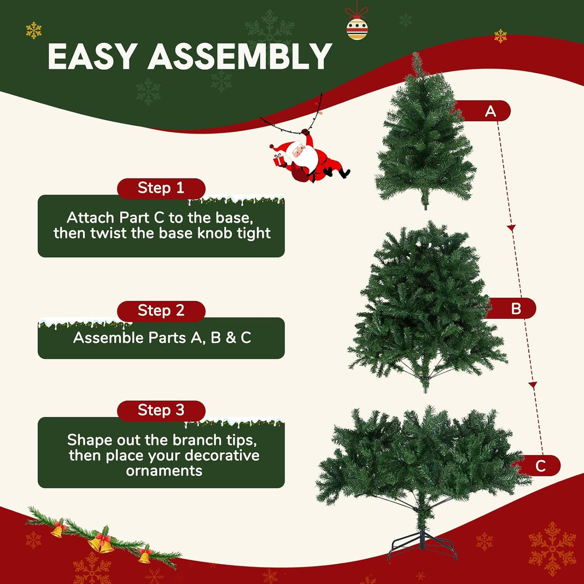 DUMOS 7.5 Ft Christmas Tree, Artificial Christmas Tree, Green
