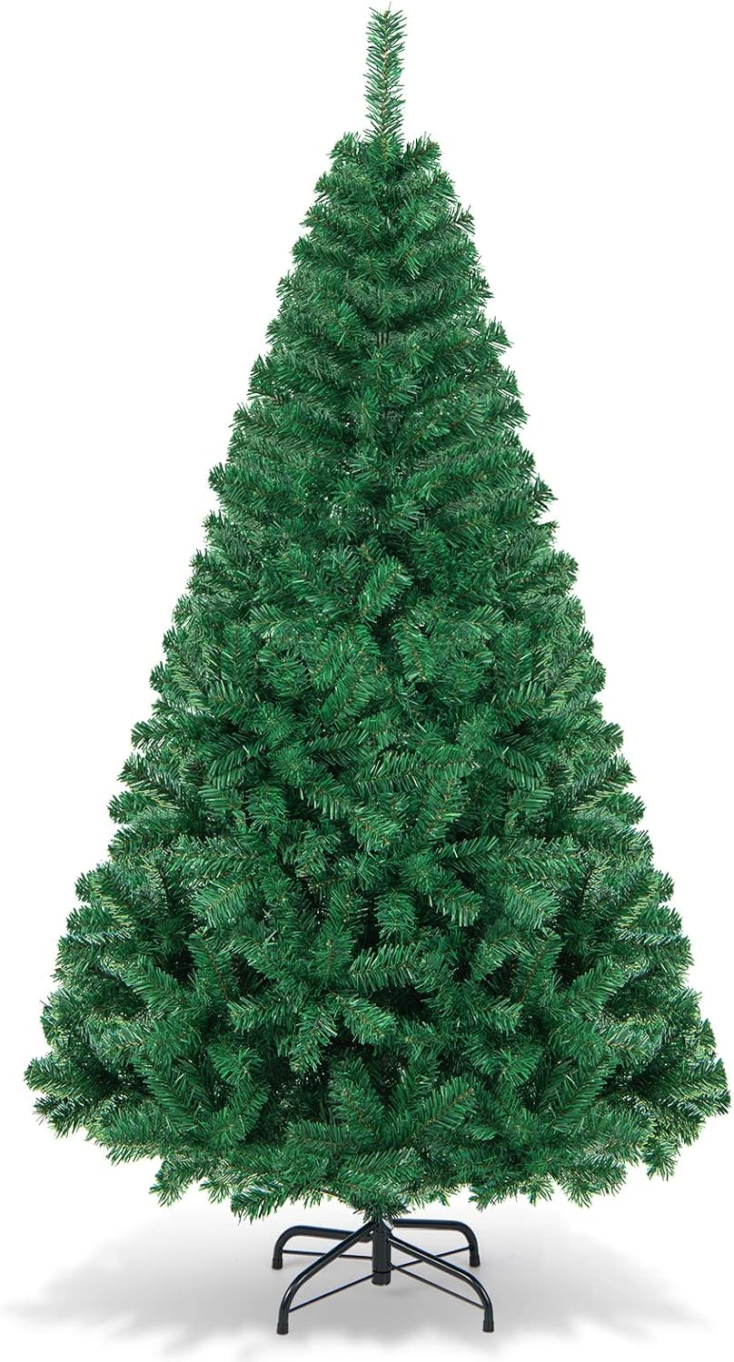 HAPPYGRILL 6FT Artificial Christmas Tree, Unlit Xmas Pine Tree, Metal Stand