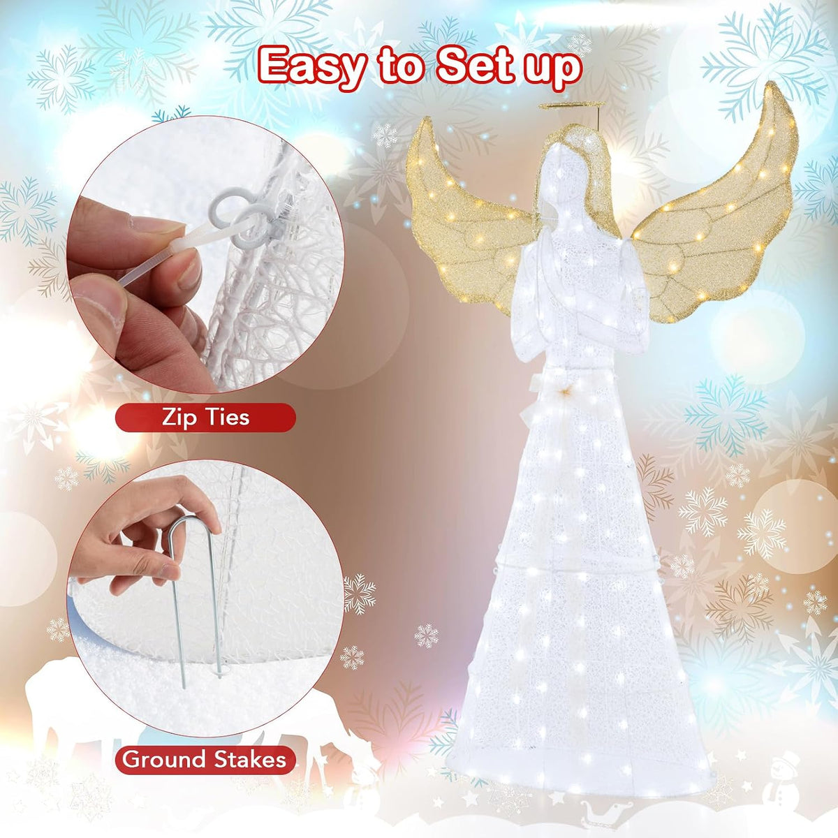 Tangkula 5 FT Lighted Christmas Angel, 3D Light-up Winged Angel Decoration