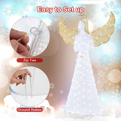 Tangkula 5 FT Lighted Christmas Angel, 3D Light-up Winged Angel Decoration