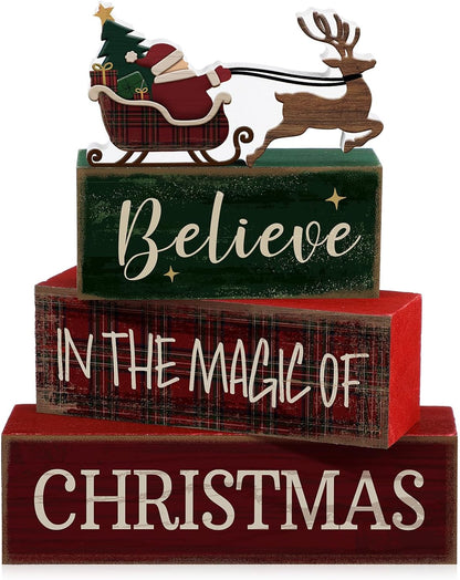 Moucuny 4 Pcs Christmas Table Decorations Indoor, Hot Cocoa Wood Block Sign