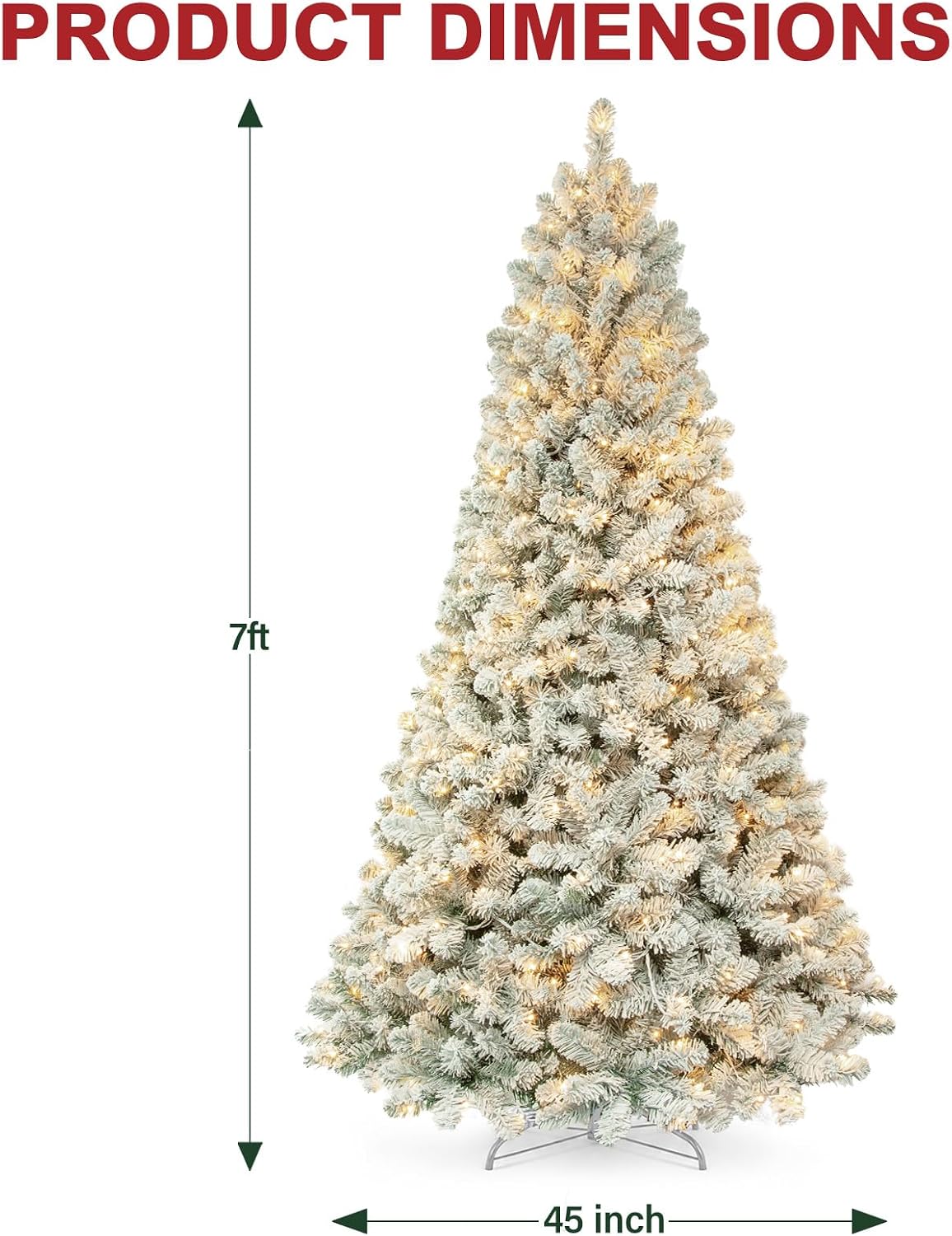 Hykolity 7 ft Prelit Snow Flocked Christmas Tree with 300 Warm White LEDs