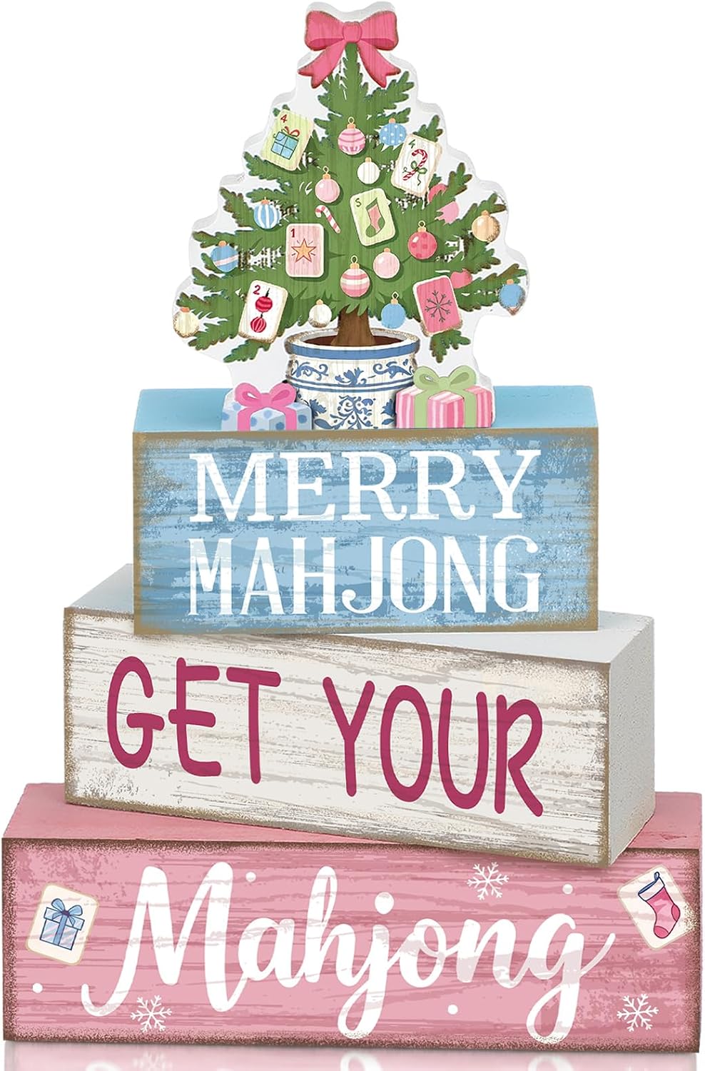 Moucuny 4 Pcs Christmas Table Decorations Indoor, Hot Cocoa Wood Block Sign