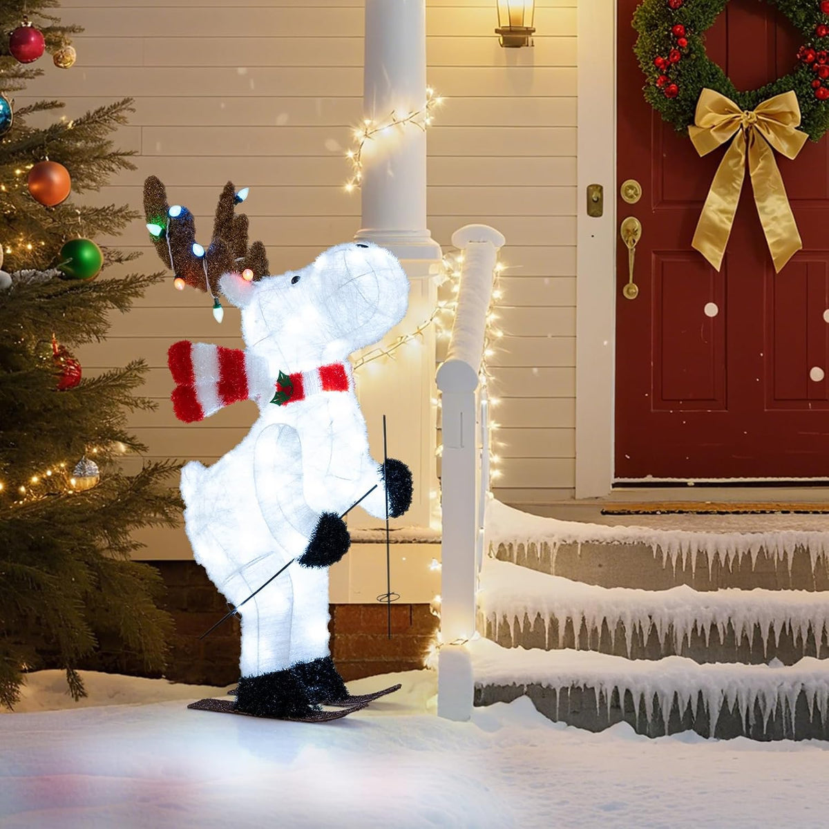 Tangkula 44” Christmas Lighted Animated Skiing Reindeer Decorations