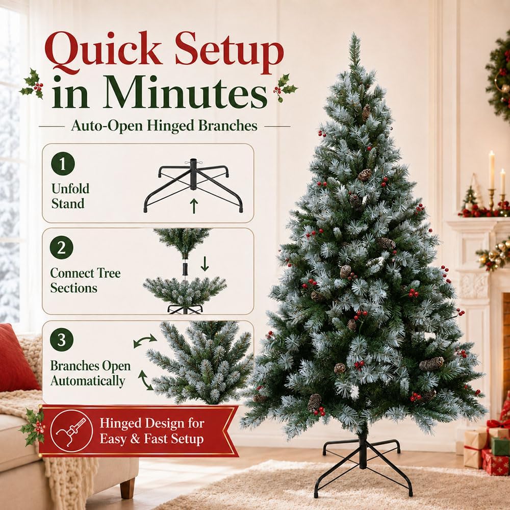 SENNOUL 6ft Prelit Christmas Tree with Lights，Premium Artificial Xmas Tree