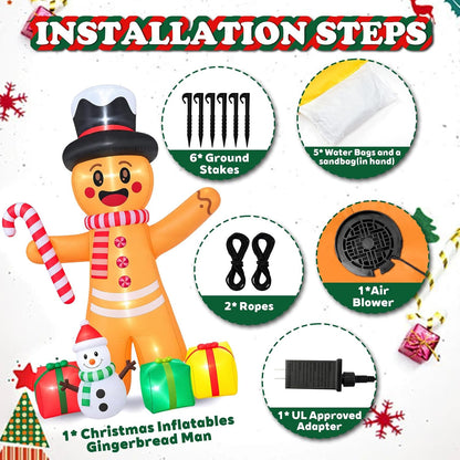 12FT Giant Christmas Inflatables Animated Gingerbread Man with LED Light,Outdoor Blow up Yard Decoration for Holiday Garden Decor