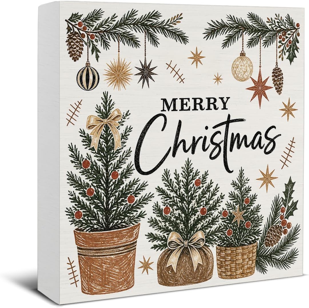 Christmas Bathroom Decorations, Funny Christmas Wood Sign Decor 5x5 Inches