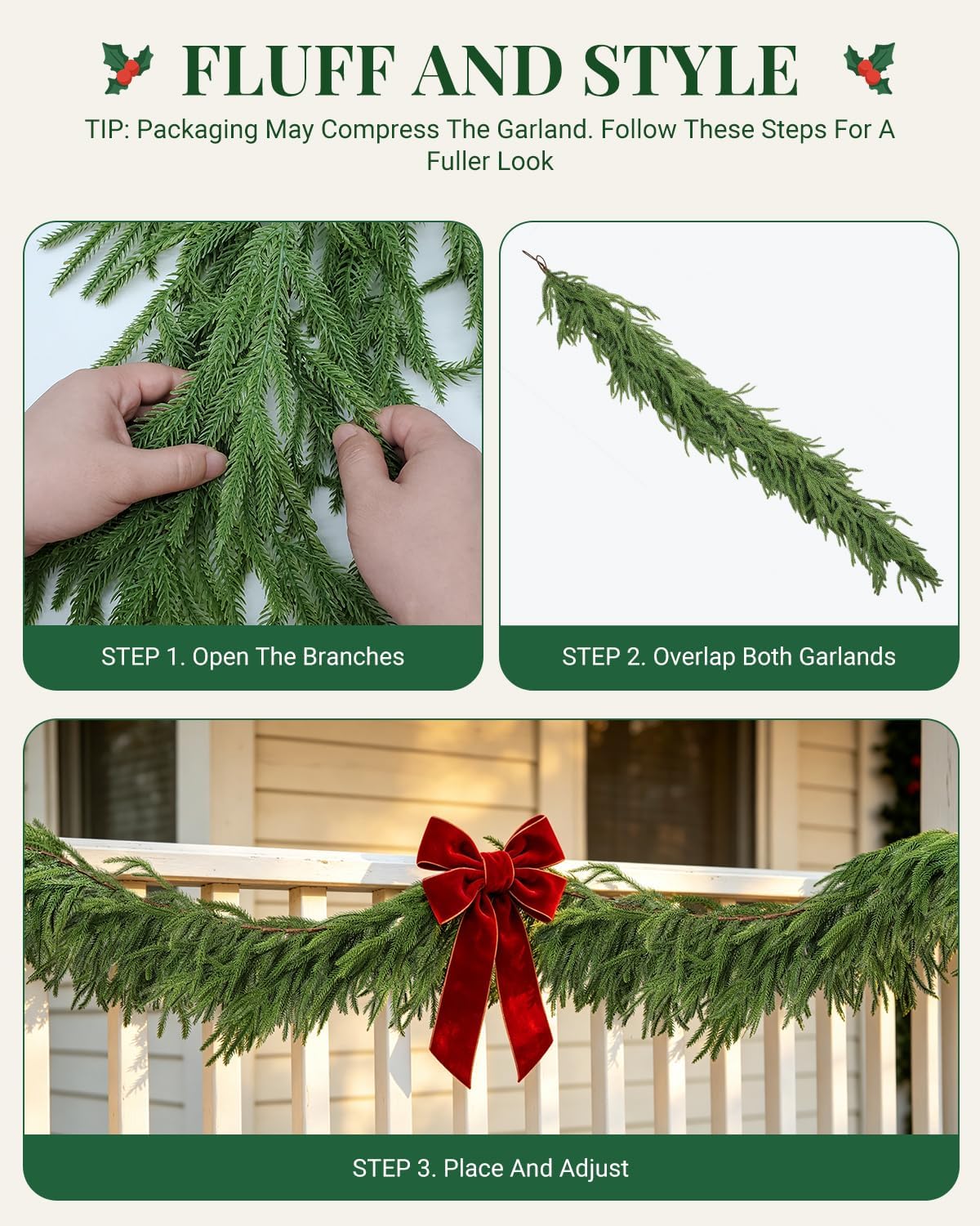 2 Pack 6 FT Norfolk Pine Garlands, Real Touch Christmas Decor