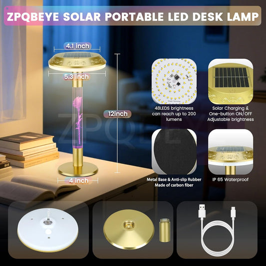 Solar Table Lamp, 7-Color Changing Touch Control Rechargeable Light