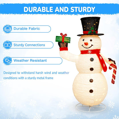 Hykolity 3.7 FT Collapsible Pop-Up 3D Lighted Snowman Family Set of 3, Outdoor Christmas Snowman Decorations with 250 Warm White LED Lights for Yard, Lawn and Porch