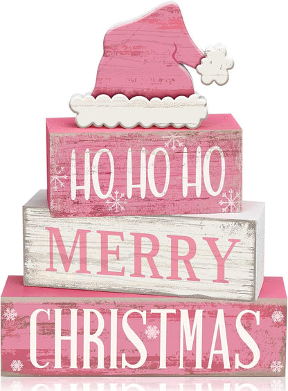 Moucuny 4 Pcs Christmas Table Decorations Indoor, Hot Cocoa Wood Block Sign