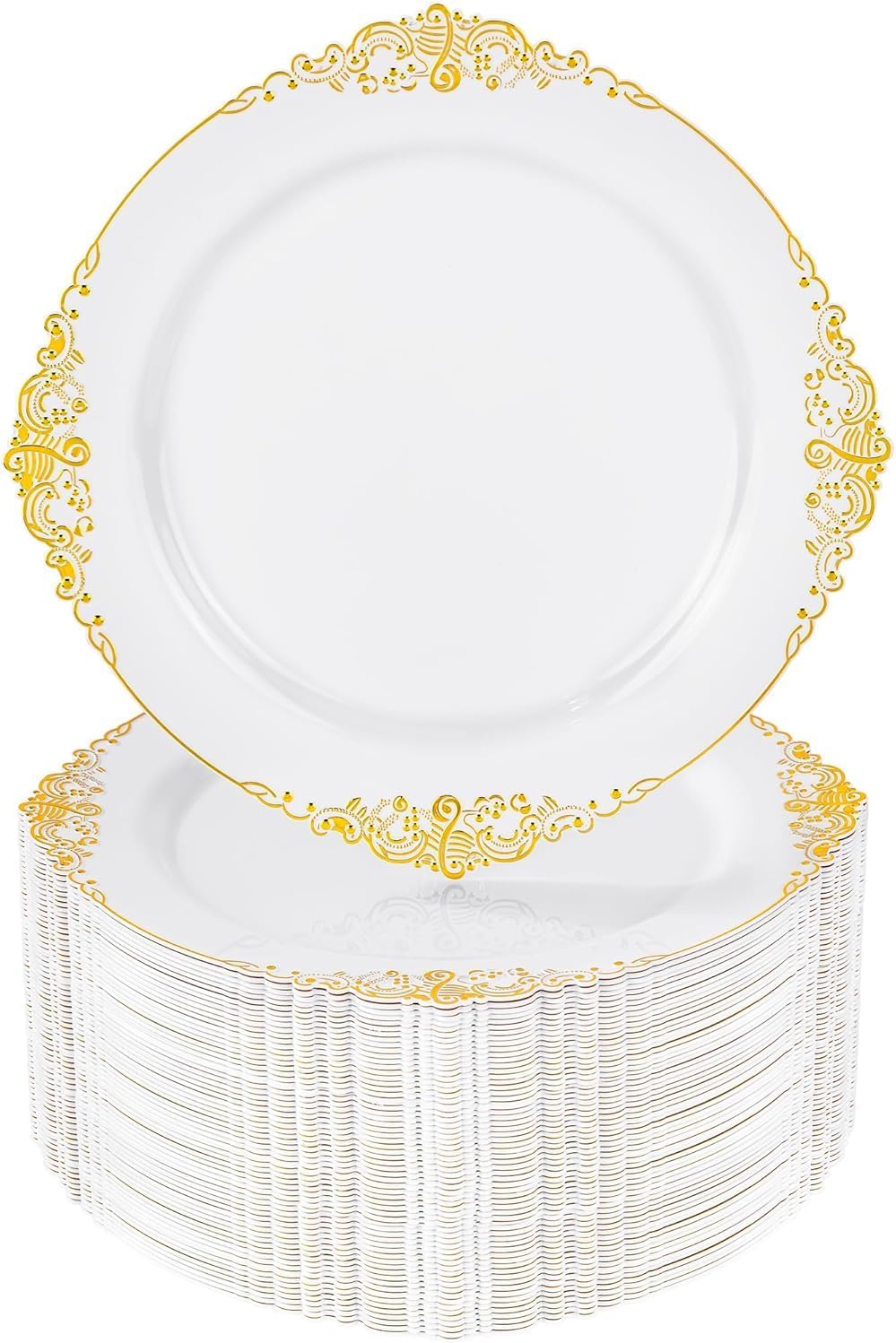 Nervure 100Pcs Clear Red Plastic Plates, Party Plates Set for 50Guests