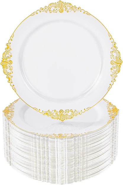 Nervure 100Pcs Clear Red Plastic Plates, Party Plates Set for 50Guests