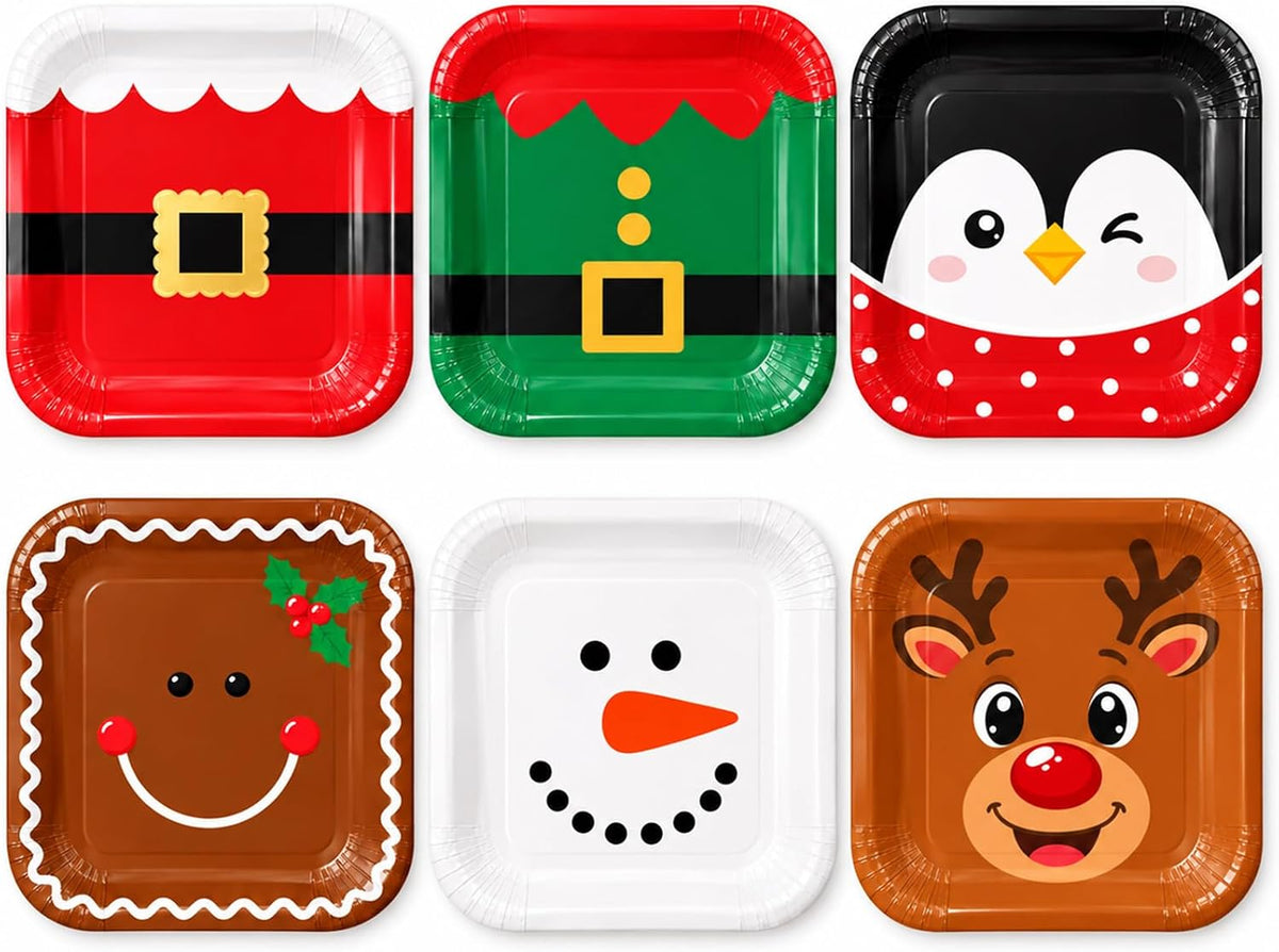 48pcs Christmas Paper Plates, 8.5 inch Xmas Party Plates Table Decorations