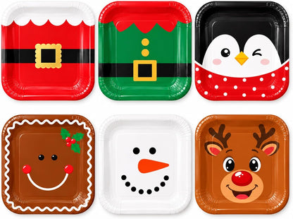 48pcs Christmas Paper Plates, 8.5 inch Xmas Party Plates Table Decorations