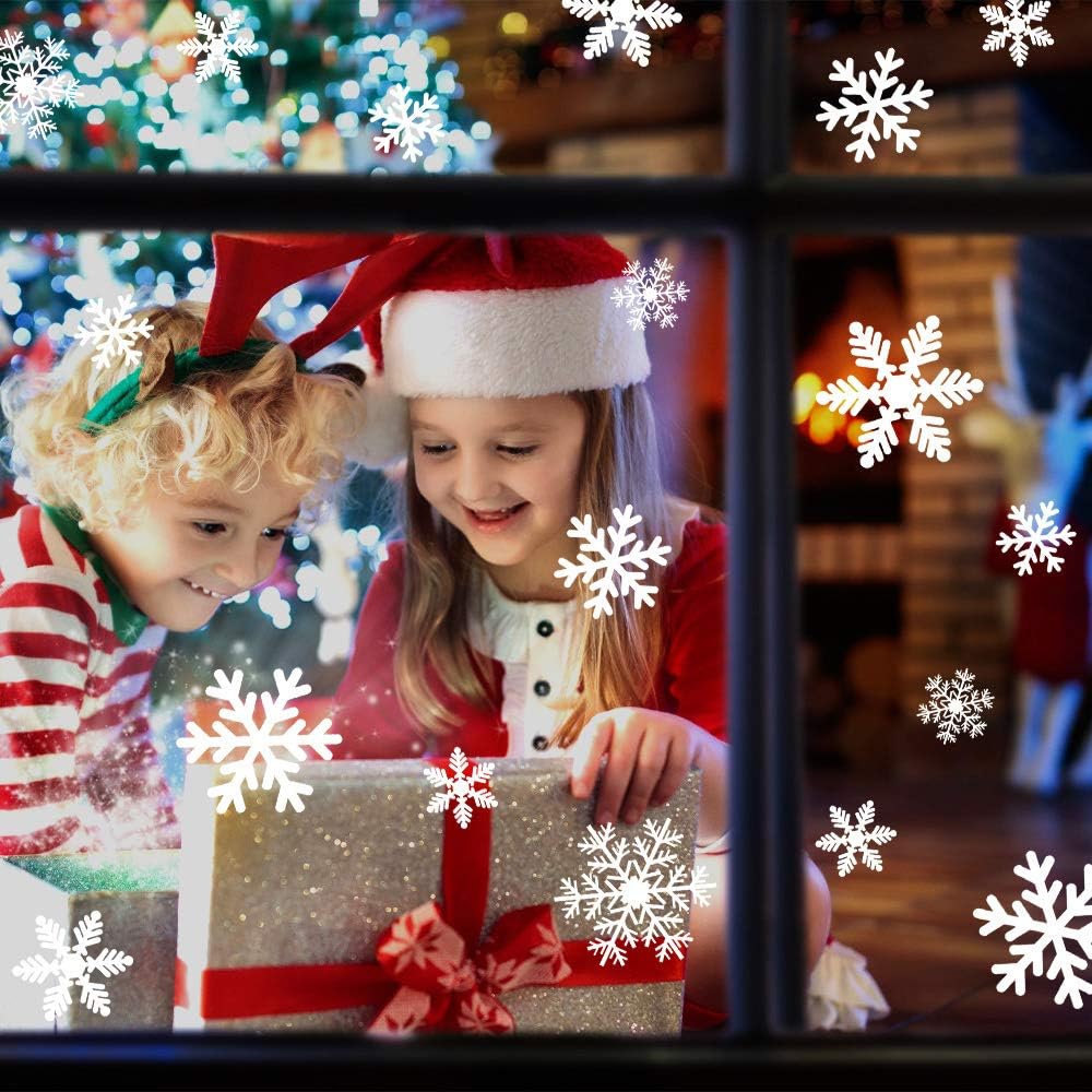 LUDILO 135Pcs Christmas Decorations Window Clings Snowflakes Window Decals