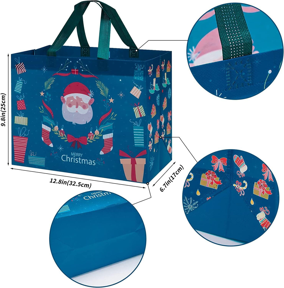 Heetobcos 12 Pack Christmas Gift Bags 13” Large Reusable Tote Bags