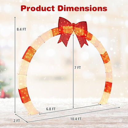 Tangkula 10.4 FT Outdoor Christmas Lighted Archway with Large Red Bow