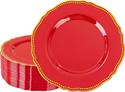 Hioasis 60 Pcs Red Gold Dessert Plates for Christmas