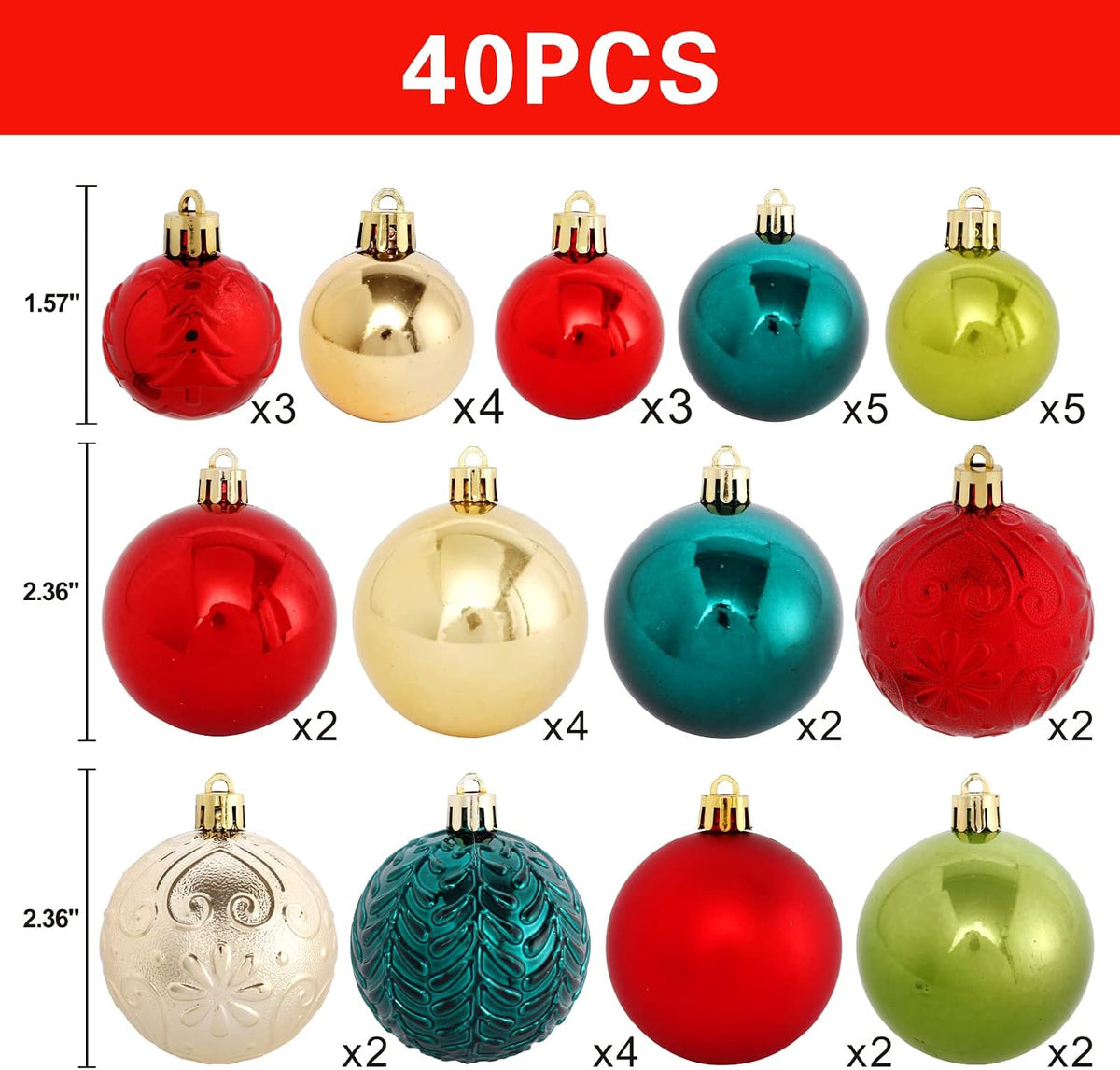Christmas Tree Ornaments 40pcs Christmas Ball Ornaments Set Shatterproof