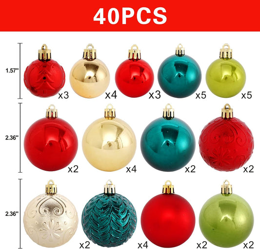 Christmas Tree Ornaments 40pcs Christmas Ball Ornaments Set Shatterproof