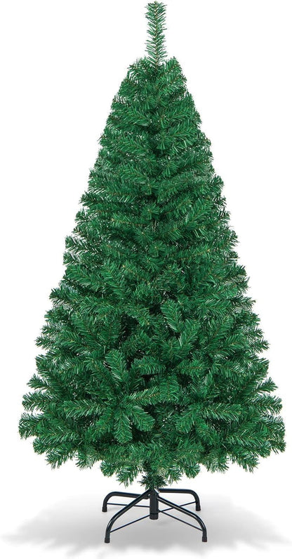 HAPPYGRILL 6FT Artificial Christmas Tree, Unlit Xmas Pine Tree, Metal Stand