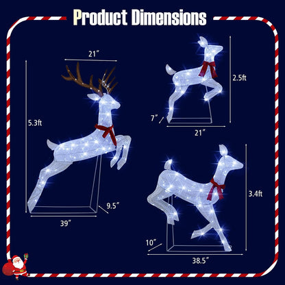 Tangkula 3-Piece Christmas Lighted Reindeer Family Set, 3D Reindeer