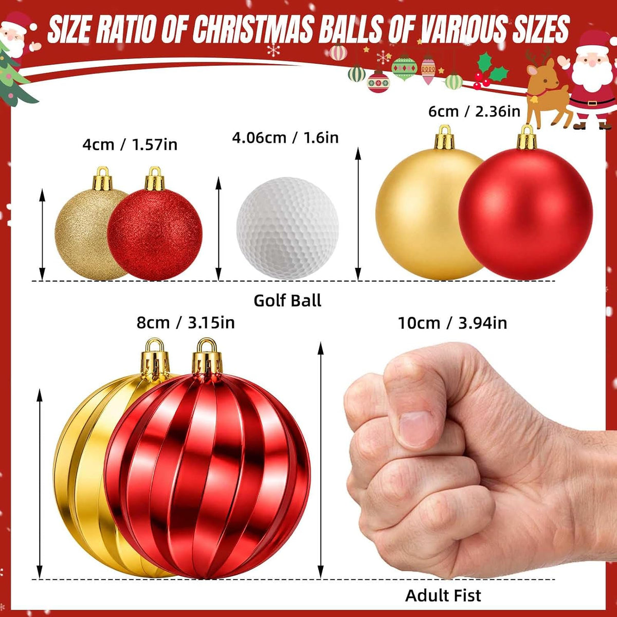 54PCS Red & Gold Christmas Ball Ornaments, Shatterproof Tree Decorations