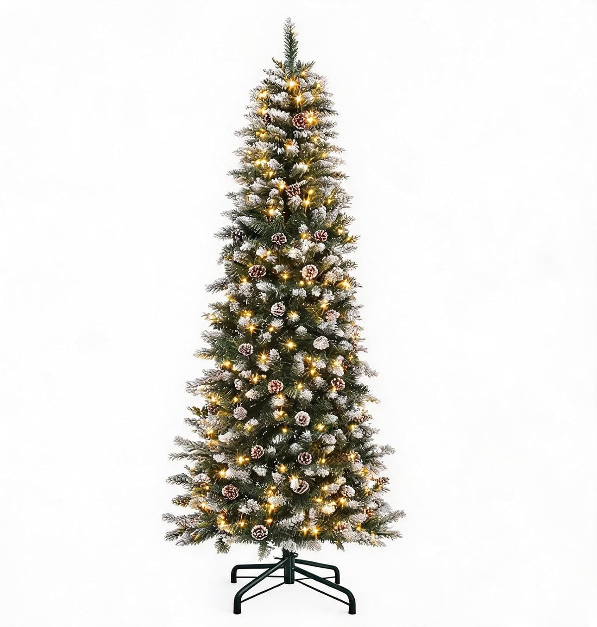 Garvee 6 ft Snow Flocked Pencil Christmas Tree, Slim Artificial Christmas Tree with Sturdy Metal Stand, Skinny Xmas Tree Holiday Decoration for Home, Office, Purple Gradient