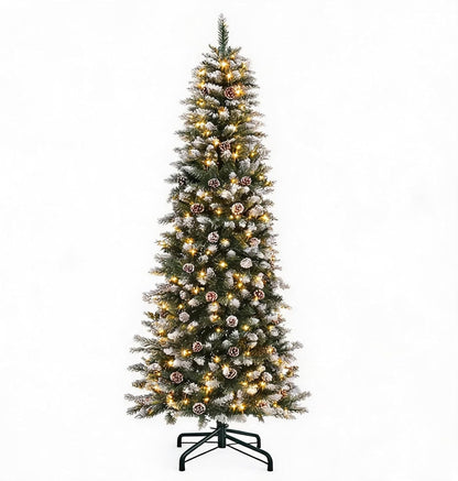 Garvee 6 ft Snow Flocked Pencil Christmas Tree, Slim Artificial Christmas Tree with Sturdy Metal Stand, Skinny Xmas Tree Holiday Decoration for Home, Office, Purple Gradient