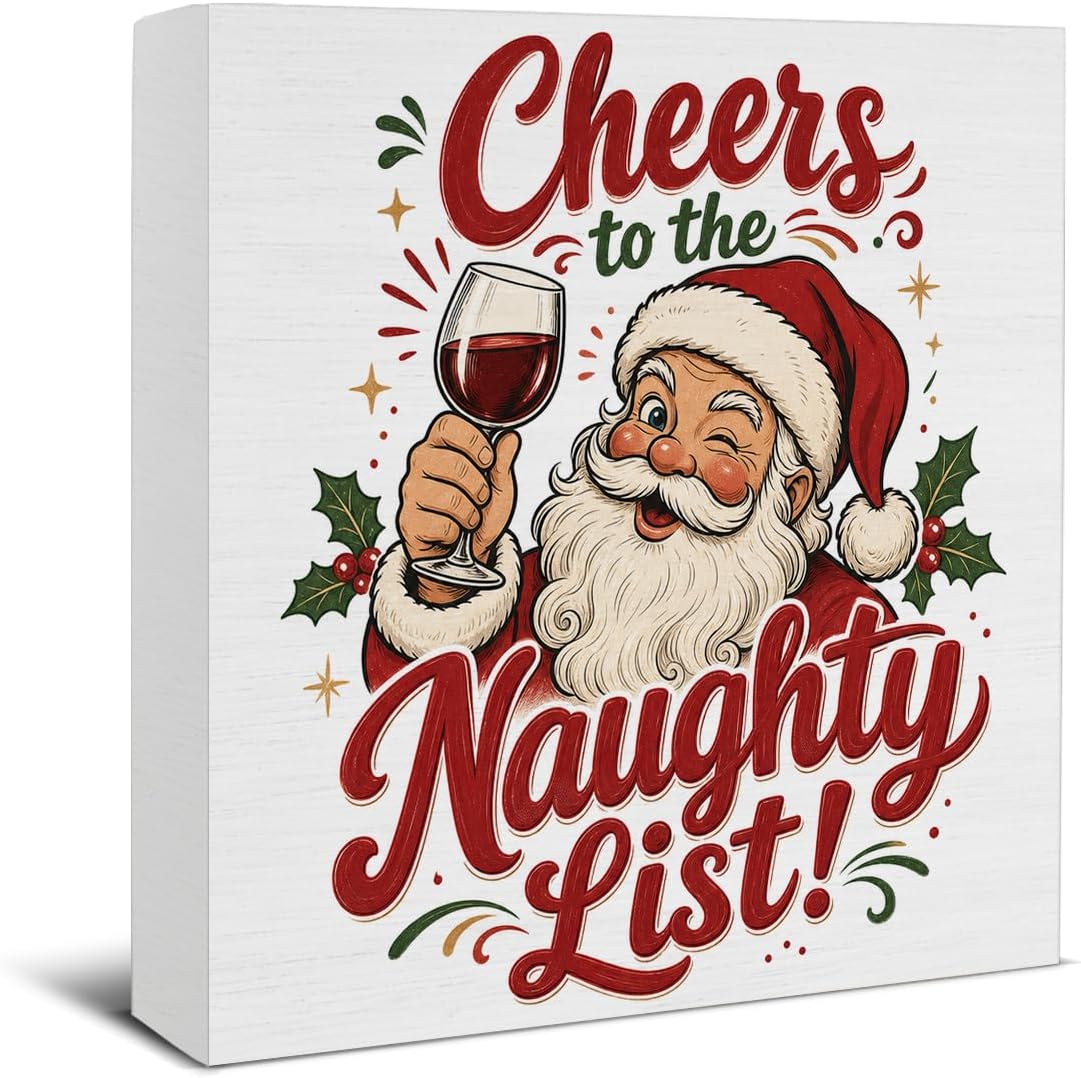 Christmas Bathroom Decorations, Funny Christmas Wood Sign Decor 5x5 Inches