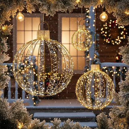 Tangkula 3 Pack Christmas LED Lighted Balls, Metal Twinkling Ornaments
