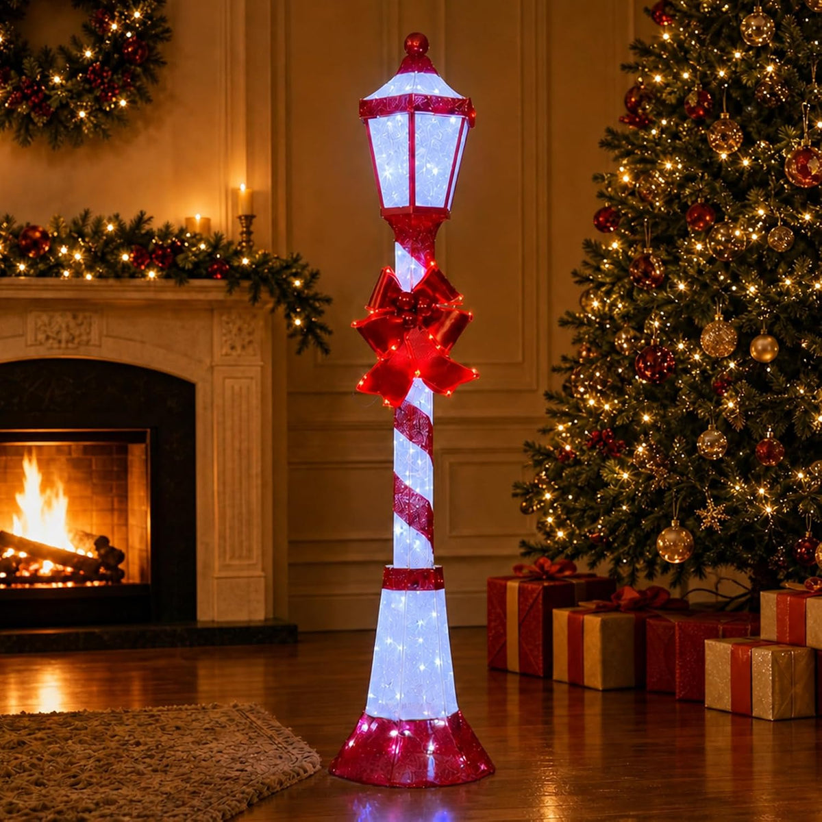 DrVIBES 5FT Lighted Outdoor Christmas Double-Head Lamp Post Decorations