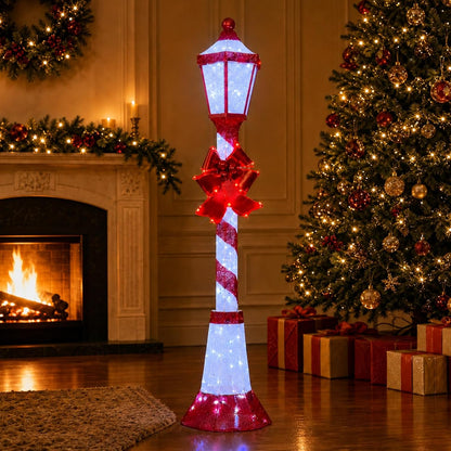 DrVIBES 5FT Lighted Outdoor Christmas Double-Head Lamp Post Decorations