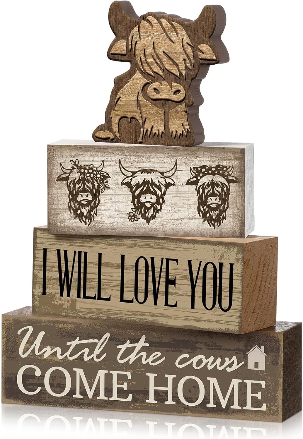 Moucuny 4 Pcs Christmas Table Decorations Indoor, Hot Cocoa Wood Block Sign